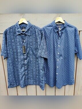 LOT OF 2 Van Heusen Men's XLT Button-Up Shirts Blue NWT & NWOT Summer Casual